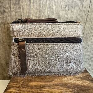 Double Zip Pouch Genuine Cow Hide & Leather Wallet NeW FAST SHIP 5.5 x 3.75